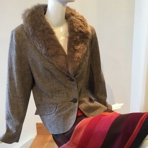 Norton McNaughton Faux fur collard blazer jacket coat size 14 ( L XL ) brown tan